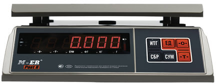 Весы фасовочные MERTECH M-ER 326AFU-3.01, LCD (0,01-3 кг), дискретность 1 г, платформа 255x205 мм, 3058