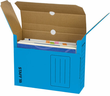 Короб архивный с клапаном А4 (260х325 мм), 100 мм, до 900 листов, микрогофрокартон, СИНИЙ, STAFF, 128864