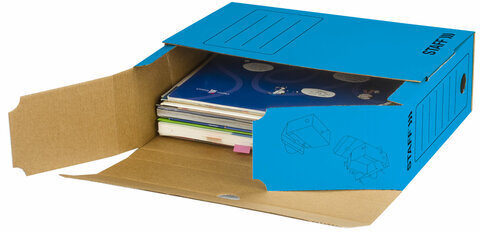 Короб архивный с клапаном А4 (260х325 мм), 100 мм, до 900 листов, микрогофрокартон, СИНИЙ, STAFF, 128864