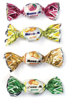 Карамель леденцовая МИНИ-М Тропик, ассорти (апельсин, банан, малина, ананас), 1 кг