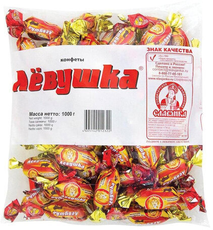 Конфеты шоколадные СЛАВЯНКА "Лёвушка", желейные со сгущенным молоком, 1000 г, пакет, 40664