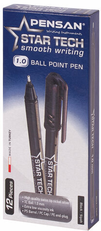 Ручка шариковая масляная PENSAN Star Tech, ЧЕРНАЯ, игольчатый узел 1 мм, линия 0,8 мм, 2260/12