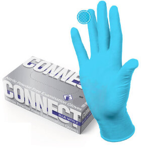 Перчатки смотровые нитриловые CONNECT, голубые, 50 пар (100 штук), размер L (большие), -