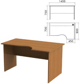 Стол письменный эргономичный &quot;Монолит&quot;, 1400х900х750 мм, правый, цвет орех гварнери, СМ4.3
