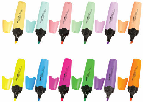 Набор текстовыделителей 12 ЦВЕТОВ на подставке, BRAUBERG "DELTA", линия 1-5 мм, 151737