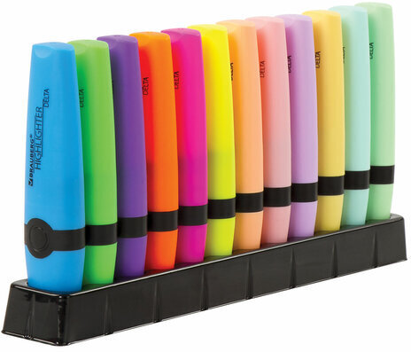 Набор текстовыделителей 12 ЦВЕТОВ на подставке, BRAUBERG "DELTA", линия 1-5 мм, 151737