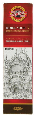 Карандаш чернографитный KOH-I-NOOR 1500, 1 шт., 9H, корпус желтый, заточенный, 150009H01170