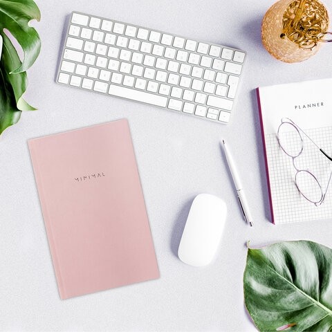 Блокнот А5 134х206 мм, 80 л., твёрдый, клетка, BRAUBERG "Minimal", розовый, 116441