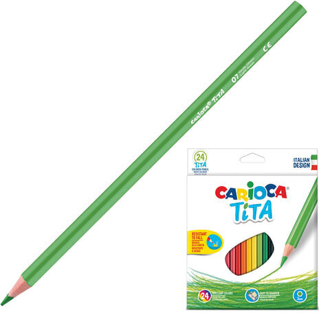 Карандаши цветные CARIOCA "Tita", 24 цвета, пластиковые, шестигранные, заточенные, европодвес, 42794