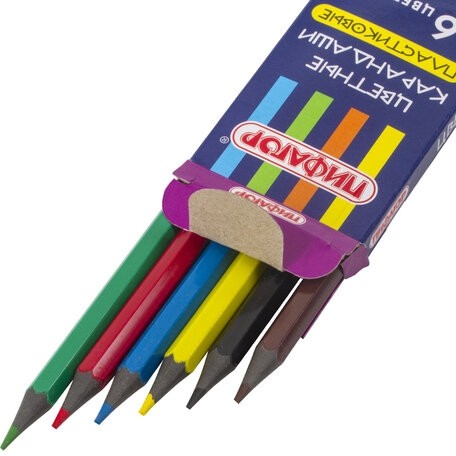 Карандаши цветные ПИФАГОР "СКАЗОЧНЫЙ ГОРОД", 6 цветов, черный пластик, заточенные, 181582