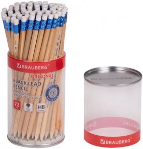 Карандаш чернографитный BRAUBERG &quot;ORIGINAL&quot;, 1 шт., HB, с ластиком, некрашеный корпус, 181713