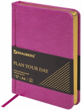 Ежедневник недатированный МАЛЫЙ ФОРМАТ 100x150мм А6 BRAUBERG Iguana под кожу, 160 л., розовый, 114469