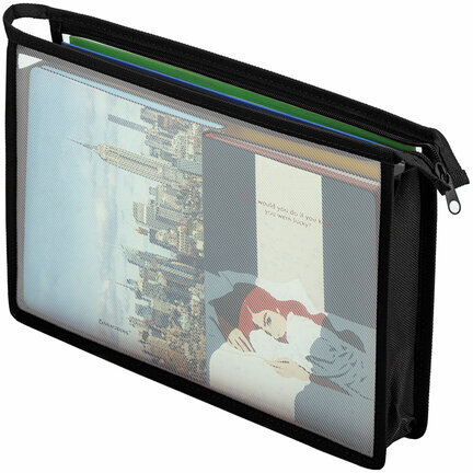 Папка для тетрадей А4 ПИФАГОР, пластик, молния сверху, прозрачная, черный, 272107