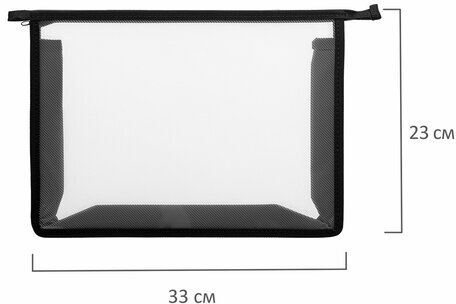 Папка для тетрадей А4 ПИФАГОР, пластик, молния сверху, прозрачная, черный, 272107
