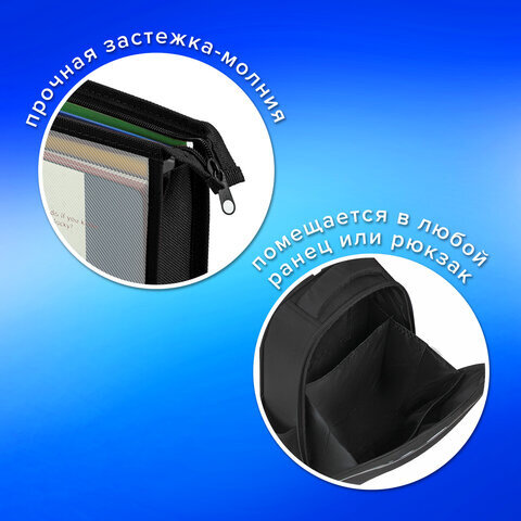 Папка для тетрадей А4 ПИФАГОР, пластик, молния сверху, прозрачная, черный, 272107