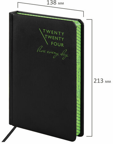 Ежедневник датированный 2024 А5 138x213 мм BRAUBERG "Chameleon", под кожу, черный/зеленый, 114926