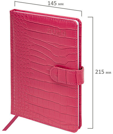 Еженедельник датированный 2024 А5 145х215 мм, BRAUBERG "Party", под кожу, коралловый, 115029