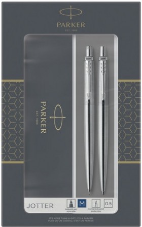 Набор PARKER "Jotter Stainless Steel CT": шариковая ручка синяя и механический карандаш, 2093256