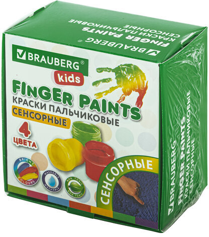 Краски пальчиковые сенсорные для малышей от 1 года, 4 цвета по 40 мл, BRAUBERG KIDS, 192280