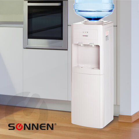 Кулер для воды SONNEN FSE-02, напольный, НАГРЕВ/ОХЛАЖДЕНИЕ ЭЛЕКТРОННОЕ, шкаф, 2 крана, бежевый, 453977
