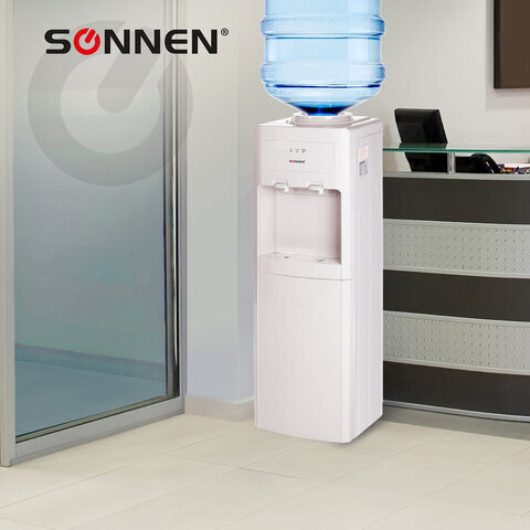 Кулер для воды SONNEN FSE-02, напольный, НАГРЕВ/ОХЛАЖДЕНИЕ ЭЛЕКТРОННОЕ, шкаф, 2 крана, бежевый, 453977