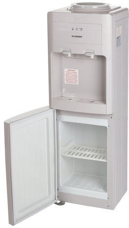 Кулер для воды SONNEN FSE-02, напольный, НАГРЕВ/ОХЛАЖДЕНИЕ ЭЛЕКТРОННОЕ, шкаф, 2 крана, бежевый, 453977