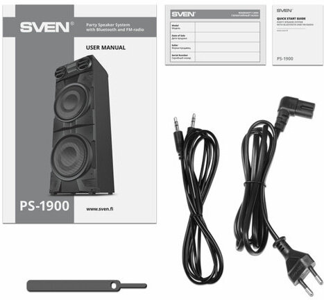 Колонка портативная SVEN PS-1900, 1000 Вт, TWS, Bluetooth, FM, USB, LED-дисплей, черная, SV-022037