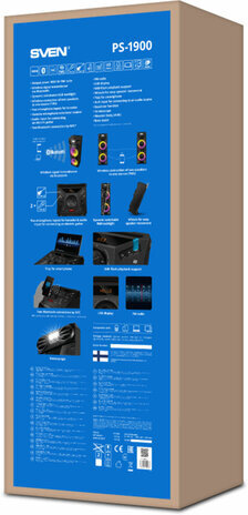 Колонка портативная SVEN PS-1900, 1000 Вт, TWS, Bluetooth, FM, USB, LED-дисплей, черная, SV-022037