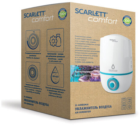 Увлажнитель SCARLETT SC-AH986M16, объем бака 2,3 л, 23 Вт, арома-контейнер, белый