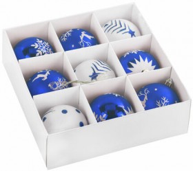 Шары ёлочные 9 шт., 8 см, "Русская Зима", пластик, цвет: синий/белый, ЗОЛОТАЯ СКАЗКА, 591987