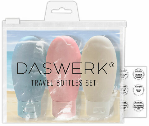 Дорожный набор флаконов в косметичке с наклейками, 3х60 мл, 3 цвета, DASWERK, 609297