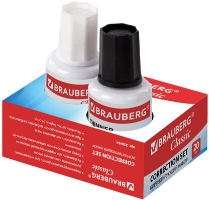 Корректирующий набор BRAUBERG, КОРРЕКТИРУЮЩАЯ ЖИДКОСТЬ + РАЗБАВИТЕЛЬ, 20+20 мл, 220454