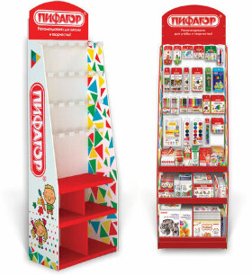 Стойка для размещения товара напольная усиленная ПИФАГОР, 200х60х40 см, 3 полки, 25 крючков, 504864