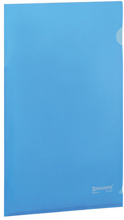 Папка-уголок жесткая BRAUBERG, синяя, 0,15 мм, 221642