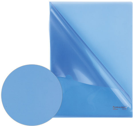 Папка-уголок жесткая BRAUBERG, синяя, 0,15 мм, 221642