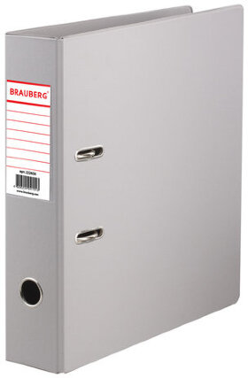 Папка-регистратор BRAUBERG с двухсторонним покрытием из ПВХ, 70 мм, серая, 222656