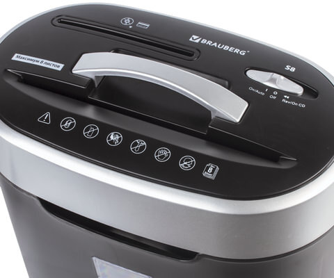 Уничтожитель (шредер) BRAUBERG S8, 4 уровень секретности, фрагменты 4х18 мм, 8 листов, 16 л, CD, 530962