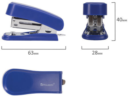 Степлер №24/6, 26/6 МИНИ BRAUBERG "Standard", до 25 листов, с антистеплером, синий, 226850