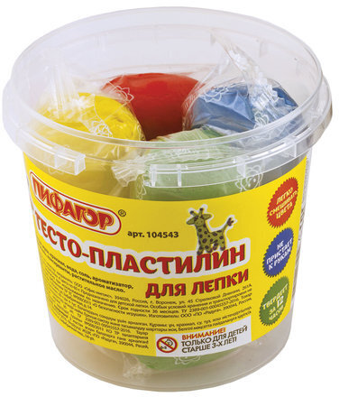 Пластилин на растительной основе (тесто для лепки) ПИФАГОР, 4 цвета, 240 г, пластиковый стакан, 104543