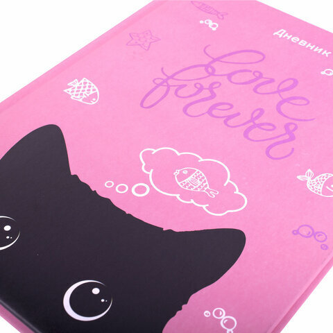 Дневник 1-11 класс 48 л., кожзам (твердая с поролоном), печать, наклейки, BRAUBERG, "Black Cat", 106189