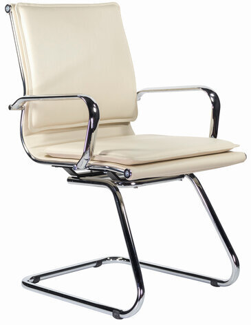 Кресло для приемных и переговорных BRABIX "Kayman CF-102", экокожа, хром, бежевое, 532573