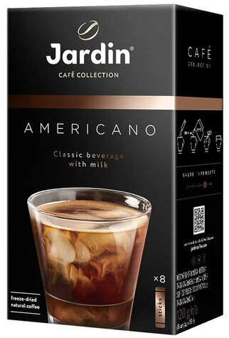 Кофе растворимый порционный JARDIN "3 в 1 Американо", КОМПЛЕКТ 8 пакетиков по 15 г, 1691-10