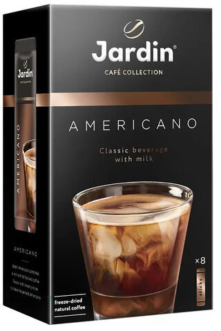 Кофе растворимый порционный JARDIN "3 в 1 Американо", КОМПЛЕКТ 8 пакетиков по 15 г, 1691-10
