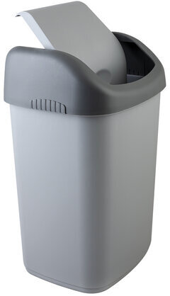 Ведро-контейнер 14 л с КАЧАЮЩЕЙСЯ КРЫШКОЙ, для мусора, ПОДВЕСНОЕ, 42х27х21 см, серый/графит, 327-СЕРЫЙ, 433270065