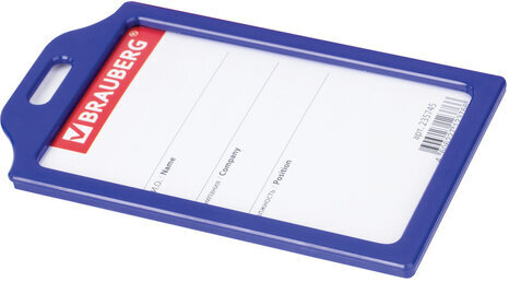 Бейдж вертикальный жесткокаркасный (85х55 мм), без держателя, СИНИЙ, BRAUBERG, 235745