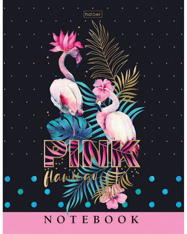 Блокнот А5 (167х216мм) 80 л., твердый, клетка, блок 5 цветов, HATBER, 3D фольга, "Фламинго", 80ББ5лофВ1