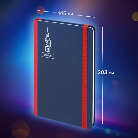 Блокнот с резинкой в клетку 96 л., А5 (145х203 мм), твердая обложка, BRAUBERG, "London", 113720