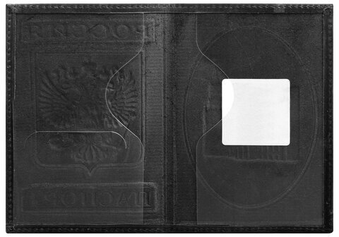 Обложка для паспорта натуральная кожа гладкая, "Герб", вертикальная, черная, BRAUBERG, 237189