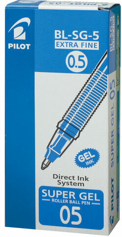 Ручка гелевая PILOT "Super Gel", СИНЯЯ, корпус прозрачный, узел 0,5 мм, линия письма 0,3 мм, BL-SG-5