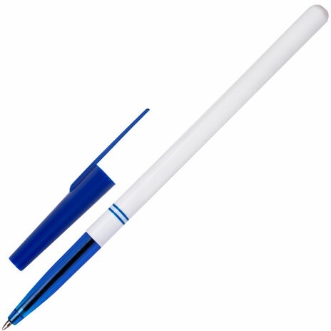 Ручка шариковая STAFF "Basic BP-244", СИНЯЯ, корпус белый, узел 0,7 мм, линия письма 0,35 мм, 142286